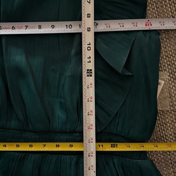 GREY COLLECTIVE NWT Hi-Neck Ruffle Sleeve Smocked Tiered Maxi Dress L TEAL - Picture 10 of 11